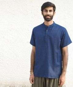 Indigo Aum Organic Cotton Short Sleeve Kurta for Men 