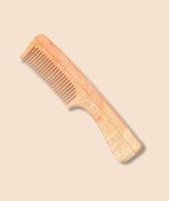 Handmade Neem Wood Comb with Handle, Narrow Teeth