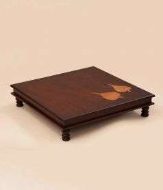 Peepal Leaf Copper Inlay Wooden Table 21''x21''