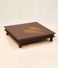 Temple Leaf Copper Inlay Wooden Table 18''x18''